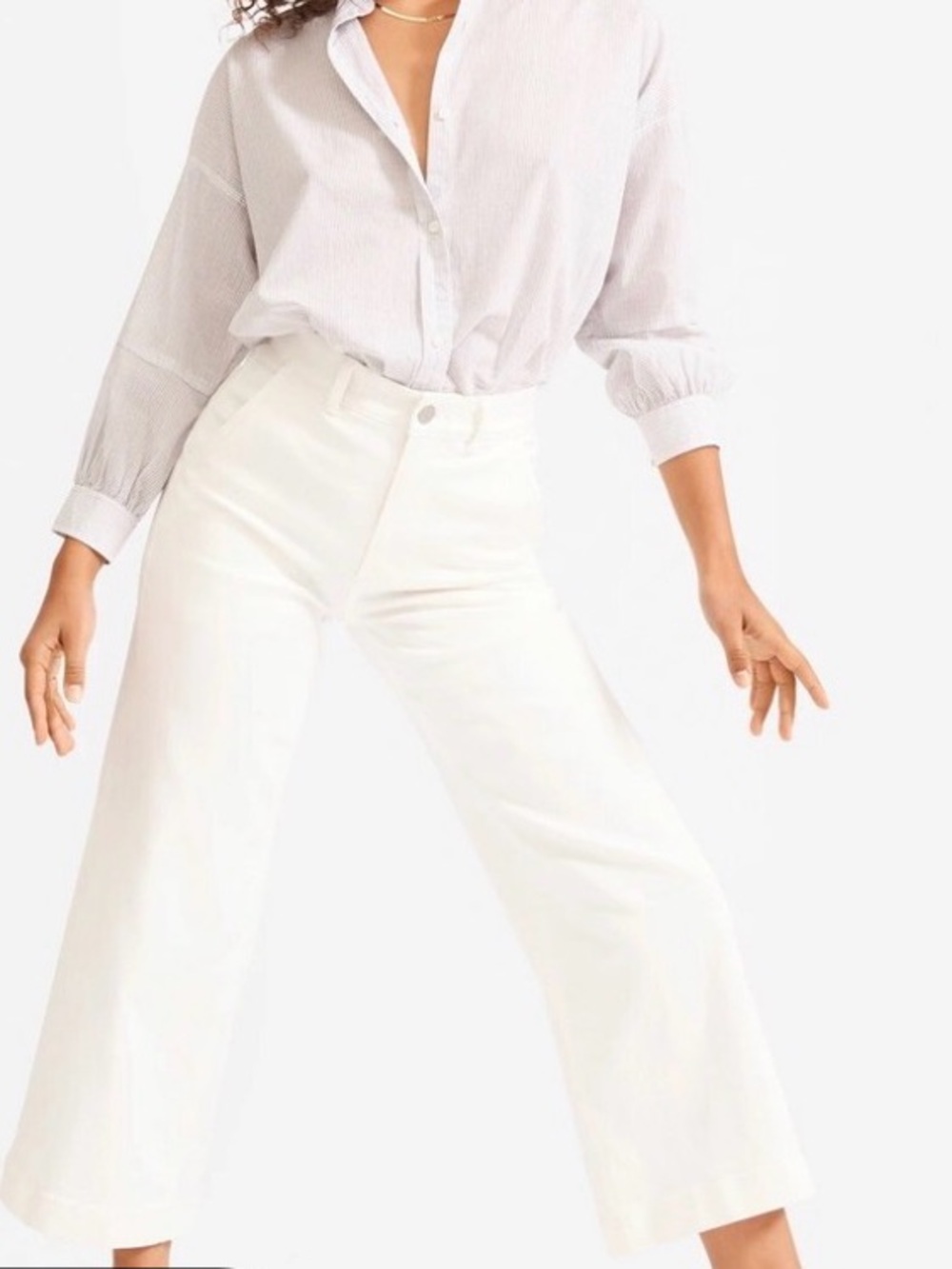 Everlane White Wide-Leg Cropped Pants